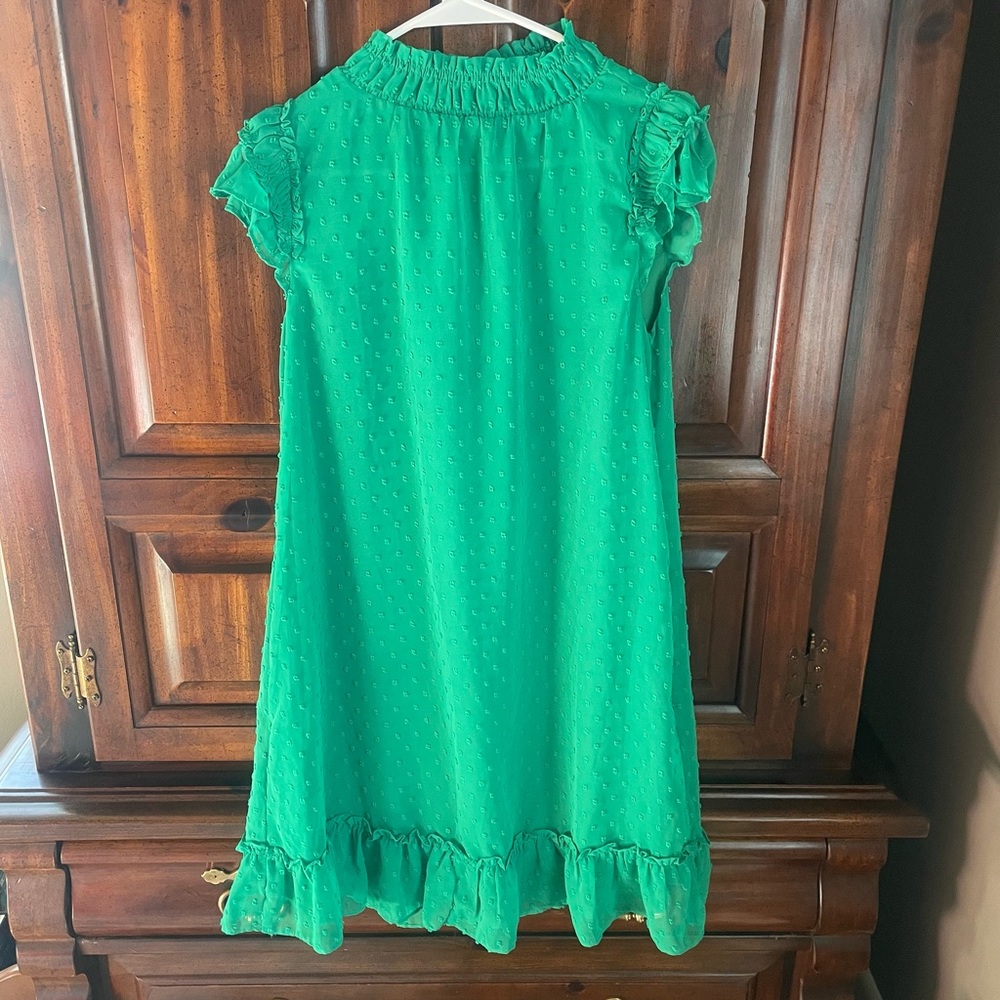 Cotton bleu Elegant Green Kids Dress with Ruffles
